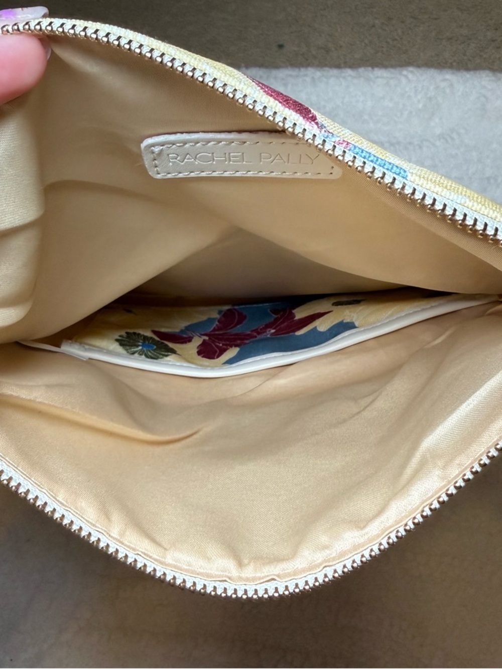 Rachel Pally Floral Canvas Zip Pouch - Teal, Yellow & Burgundy - Picture 4 of 10